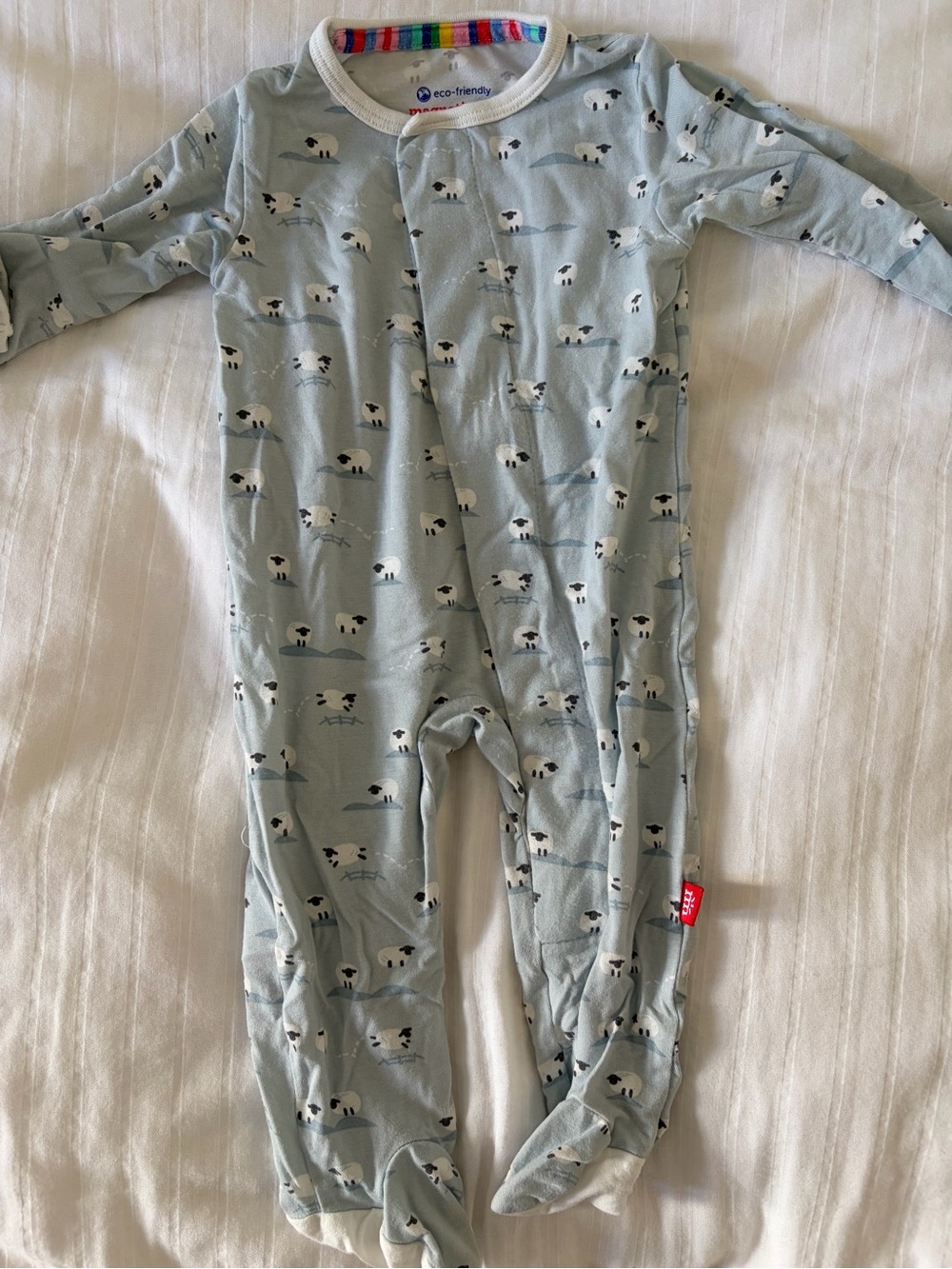 Magnetic Me Light Blue Footed One-Piece with Sheep Print